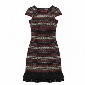 Anthropologie Vanessa Virginia Jinete Embellished Fringe Sweater Dress Pom Poms